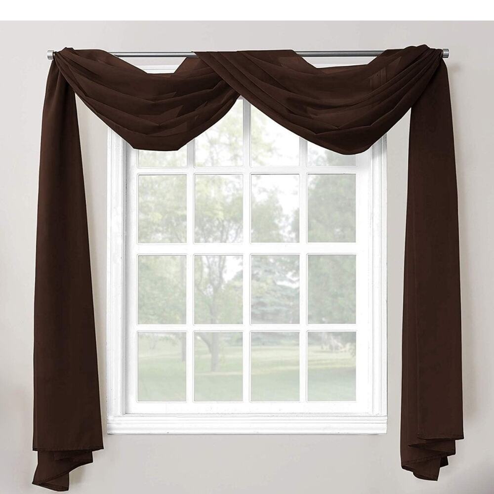 Sheer Scarf  Valance Dark Brown Curtain 58" X 214"